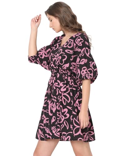 Vero Moda Women's Polyester Fit and Flare Above The Knee Dress (10320333-Jet Black_Jet