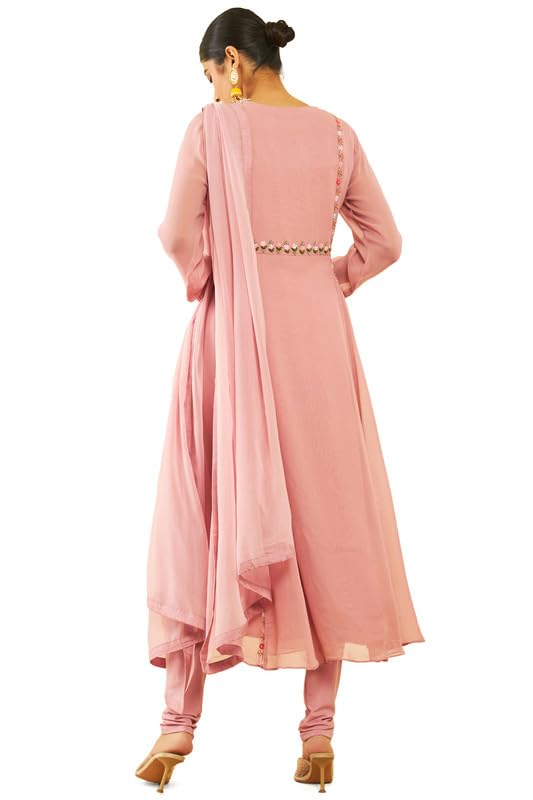 Soch Womens Onion Pink Georgette Floral Embroidered Chudidar Suit Set with Beadwork(OWS2CD2110A)