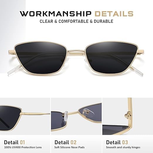 Roshfort Retro Diamond Cateye Sunglasses Featuring small metal frames and Non-polarized lenses UV Protection for Men & women.