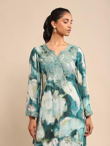 Ritu Kumar Teal Embroidered Kurta With Pant And Dupatta