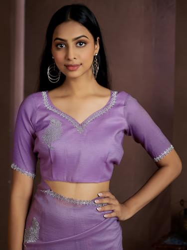 SAREE MALL Women's Lavendar Pure Silk Embellished Saree With Unstitched Blouse (MAHEK957D_MK)