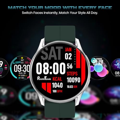 PunnkFunnk Evo Vista Smartwatch for Men & Women | 1.43" AMOLED Full-Touch Round Display | Bluetooth Calling, 120+ Sports Modes, Heart Rate & SPO₂, IP68 Waterproof Smart Watch- (Magnetic Green)