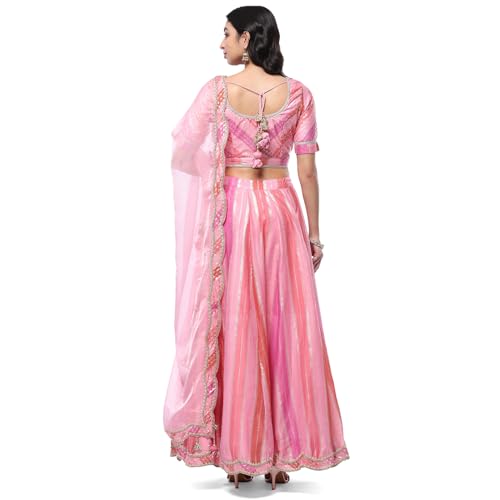 Pink Polyester Straight Lehenga Set