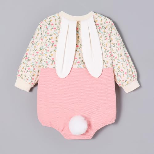 Hopscotch Girls Full Sleeves Peach Flower Bunny Embroidered Bodysuit For Ages (6-9 Months)