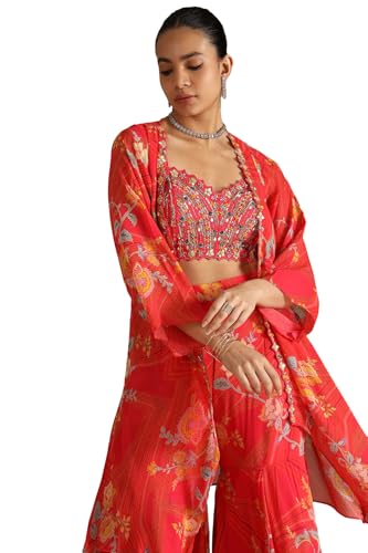 Soch Womens Multicolour Georgette Embroidered Co-Ord Set With Mirror And Cutdana