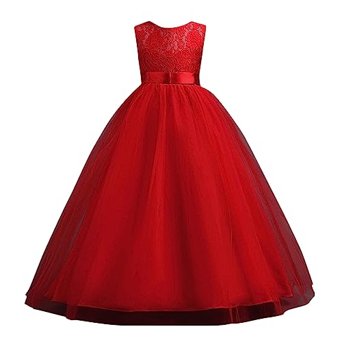 Hopscotch Girls Polyester and Viscose Sleeveless Applique Slim Fit Gown in Red Color For Ages 12-13 Years (XAC-4366227)