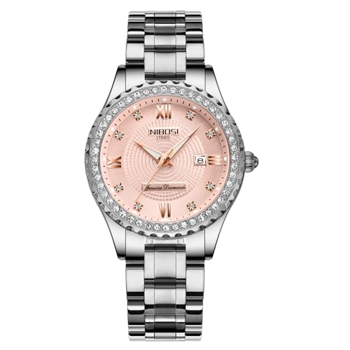 NIBOSI Women Watches Analogue Wrist Watches Watches for Women's & Girls&Miss&Ladies Rose Gold Dial Watch with Stylish Diamond （Rose Gold Silver）