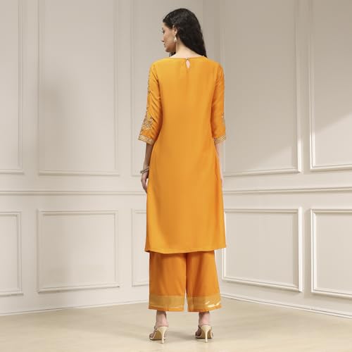 Biba Women's Blended Kurta Set (SKDASRT30458AW25ORG_Orange