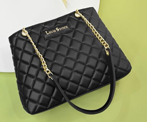 LOUIS STITCH Stylish Black Handbag for Women | Multi Pocket Ladies Satchel Handbag for Travel, Office, College | LDB-12-CUSBJB