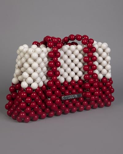 TUSSYA BY SHREYA Cherry Ivory Crystal Bag Elegant Pearl Design Handbag with Broad Beaded Belt