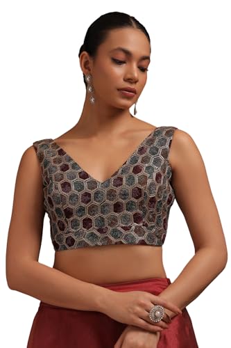 Soch Womens Black Georgette Embroidered Padded Blouse with Sequins