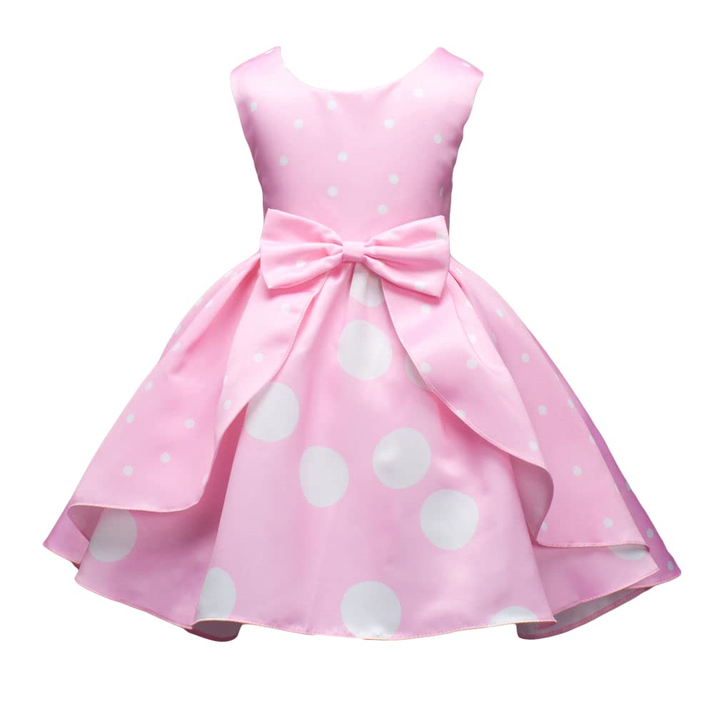 Hopscotch Girls Sleeveless Polka Dot Print Party Dress In Pink Color for Ages 6-7 Years