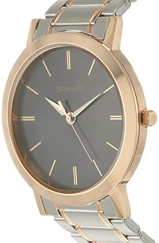 Sonata Beyond Gold Quartz Analog Blue Dial Two Toned Silver and Rose Gold Stainless Steel Strap Watch for Men - NT77108KM02W