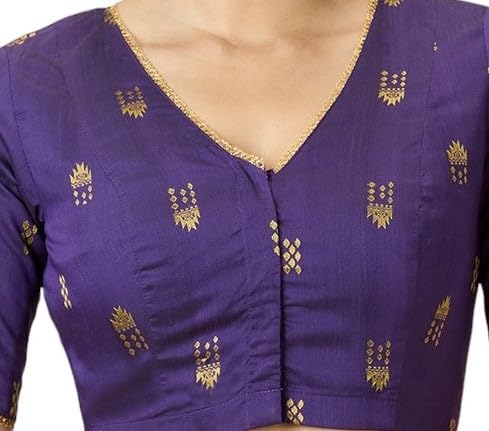 Studio Shringaar Women's Handloom Cotton Silk Readymade Saree Blouse (Purple, 46)