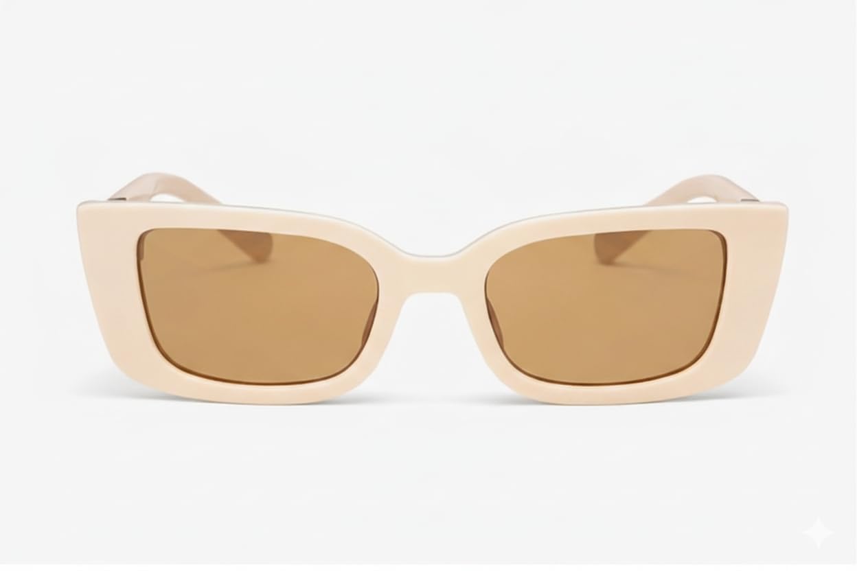 FAVELA Women Cat Eye Sunglasses | Stylish Cateye Square Frame with Gold V Detail | UV400 Protected Fashion Goggles for Girls & Women | Trendy Party, Casual & Daily Use. (Off-White)