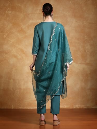 Varanga Women Women Thread & Sequin Embroidered Yoke Kurta With Trouser & Dupatta