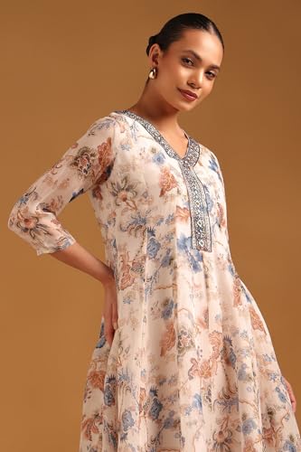 Soch Womens Off White Organza Botanical Dress with Beaded