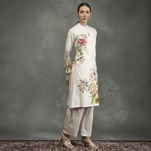 BIBA Women's Silk Chanderi Kurta Sets (CKD10959AW24IVRY_White