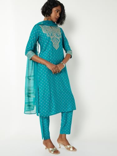 Max Women Embroidered Straight Kurta Set(Green_XL)