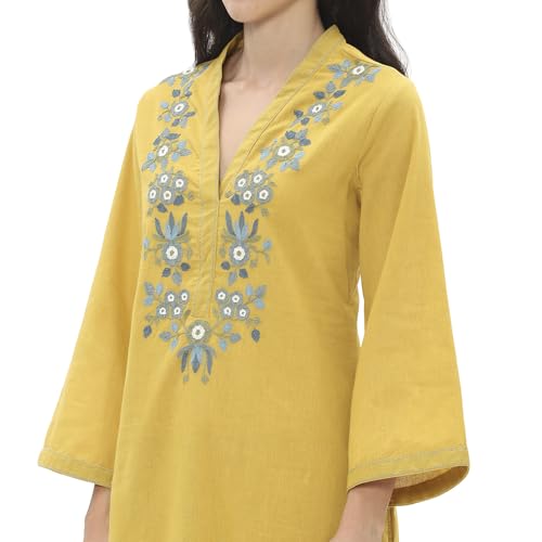 Rangriti Women Yellow Cotton Straight Kurta Set_46