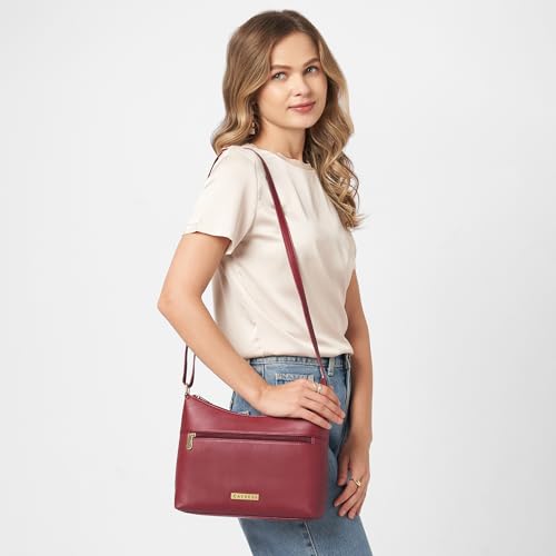 Caprese Ash Medium Sling Bag for Women with Adjustable Strap for Comfortable Wear | Zipper Closure | Versatile Handbag With Back Zip for Everyday Use, Travel, and Special Occasions (Cherry Red)