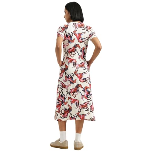 United Colors of Benetton Round Neck Animal Print Knit Dress - (Size:XS) - 26P3E98W3G74I901 White