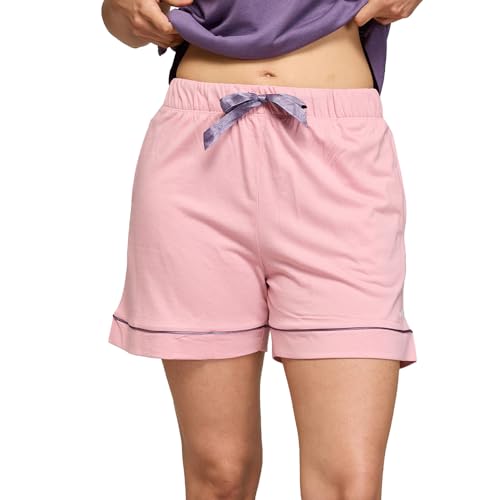 NYKD (NYS912 Soft Cotton Modal Shorts for Women | Relaxed Fit with Non Slip Elasticated Waistband, Adjustable Drawcord & 2 Side Pockets | Ideal for Night, Lounge Pink