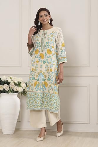 Biba Women Off White Cotton Straight Kurta_36