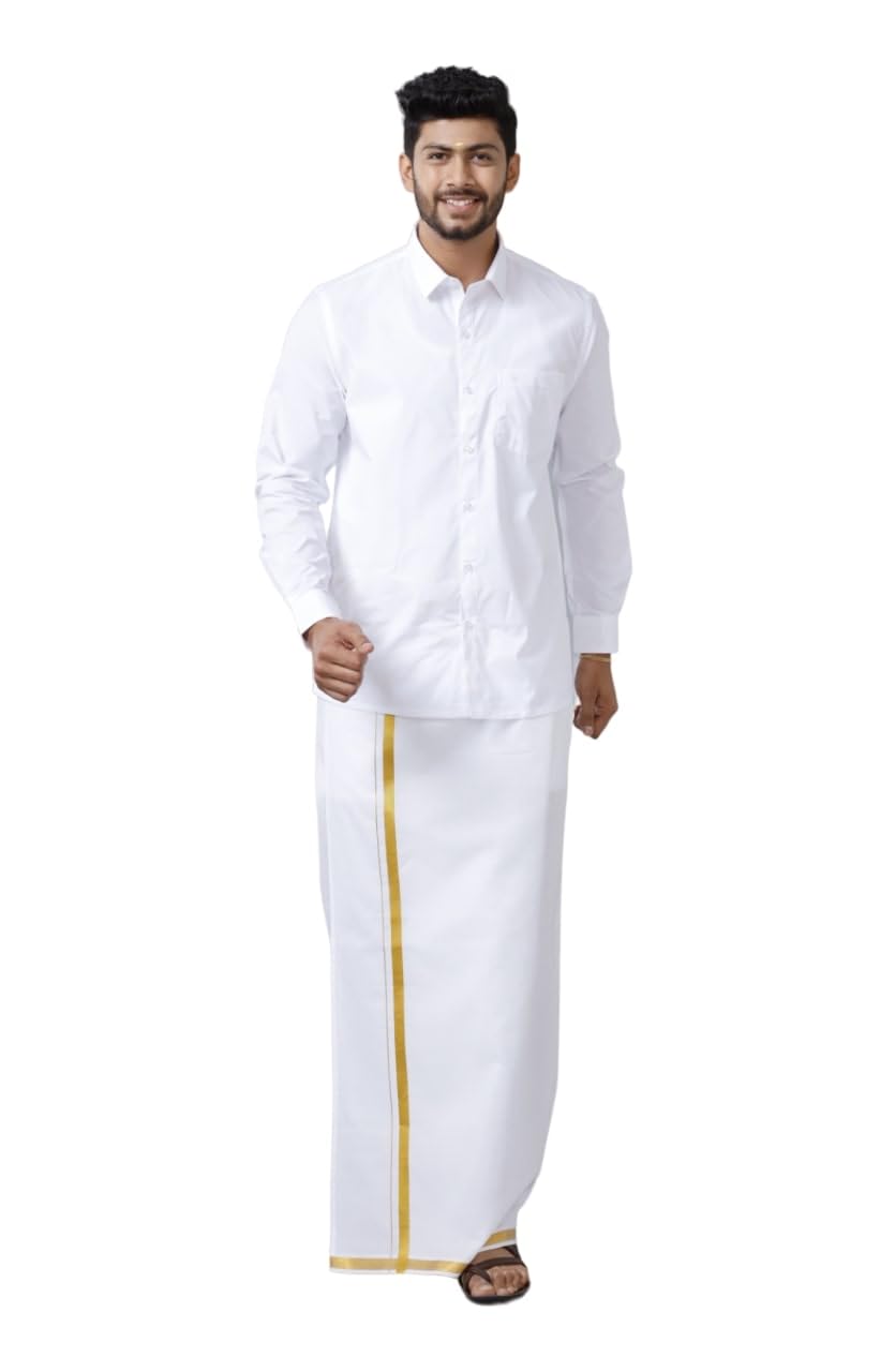 RAMRAJ COTTON Men Solid Full Sleeves White Shirt(40;White)