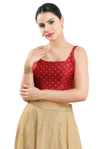 Vamas Women's Silk Padded Self Design Sleeveless Readymade Saree Blouse (X-1000NS_RED_40)