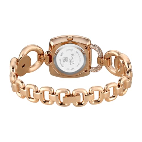 Titan Raga Unlocked Quartz 3 Hand Shaped White Mother of Pearl Dial, IP Rose Gold Strap Watch for Women - 2836WM01