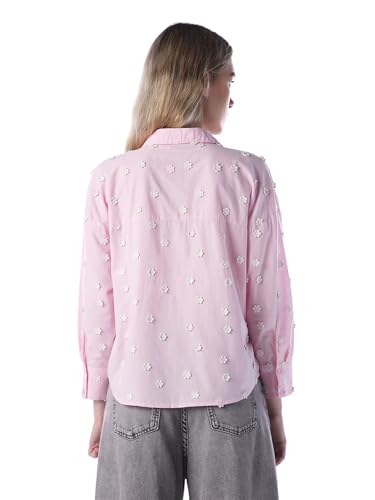 ONLY Women's Applique Regular Fit Pink Shirt
