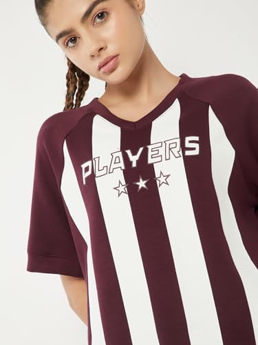 Max Women Striped Boxy Fit Buttersoft Sports T-Shirt(Purple_S)