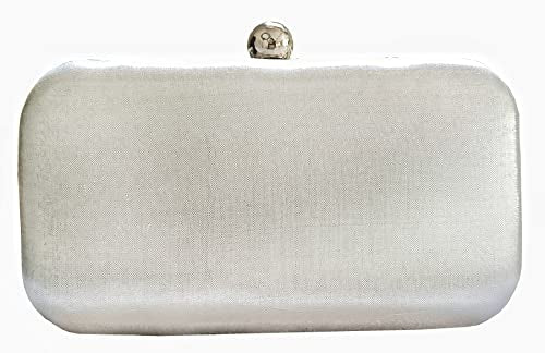 DUCHESS Women's Velvet Pearl Box Clutch with Detachable Chain Sling Strap - Hand Clutch Wallet Purse for Wedding Party, Casual (Silver,7 x2x 4 inches)