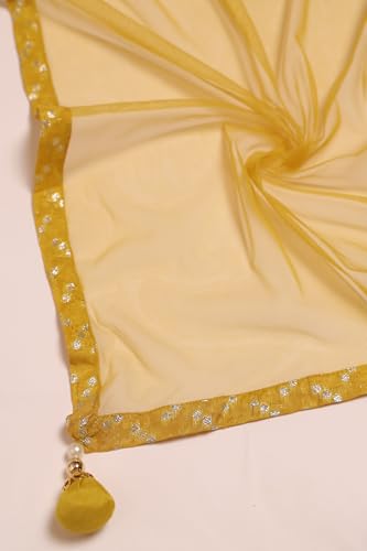 Soch Womens Yellow Chinon Botanical Print Suit Set With Sequins