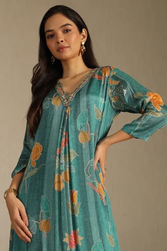 Soch Women's Chinon Maxi Dress (EWA5KU61498_Teal Blue