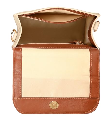 eske Viviana Colorblocked Pattern Genuine Leather Women Flap Satchel (Cognac Vanilla)