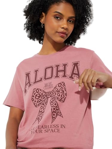 Max URB_N Women Printed Relaxed Fit T-Shirt (Pink_XL)