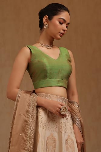 Soch Womens Light Green Tussar Solid Padded Blouse