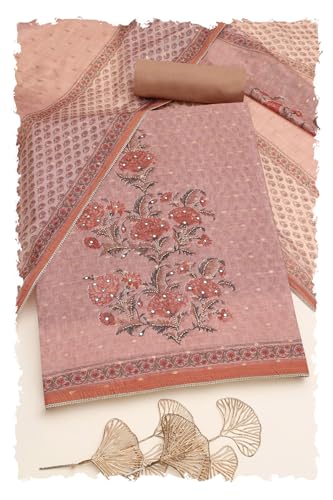 Soch Womens Earth Chanderi Botanical Dress Material With Hand Embroidery and Bead Details