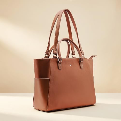 Symbol Premium Women's Tote Hand Bag crafted from Imported PU | Stylish | Office Use - 15" Laptop (SP-SS25-CARL-BAG-11_Tan_Free Size)