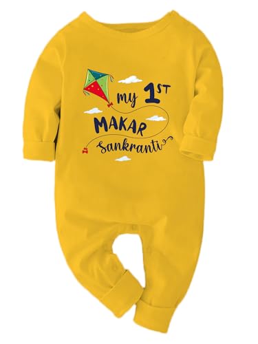 Zeezeezoo Newborn Baby Bodysuit My First Makar Sankranti Printed Baby Boy Baby Girl Full Sleeve Clothes Uttarayan Theme 3-6 Months