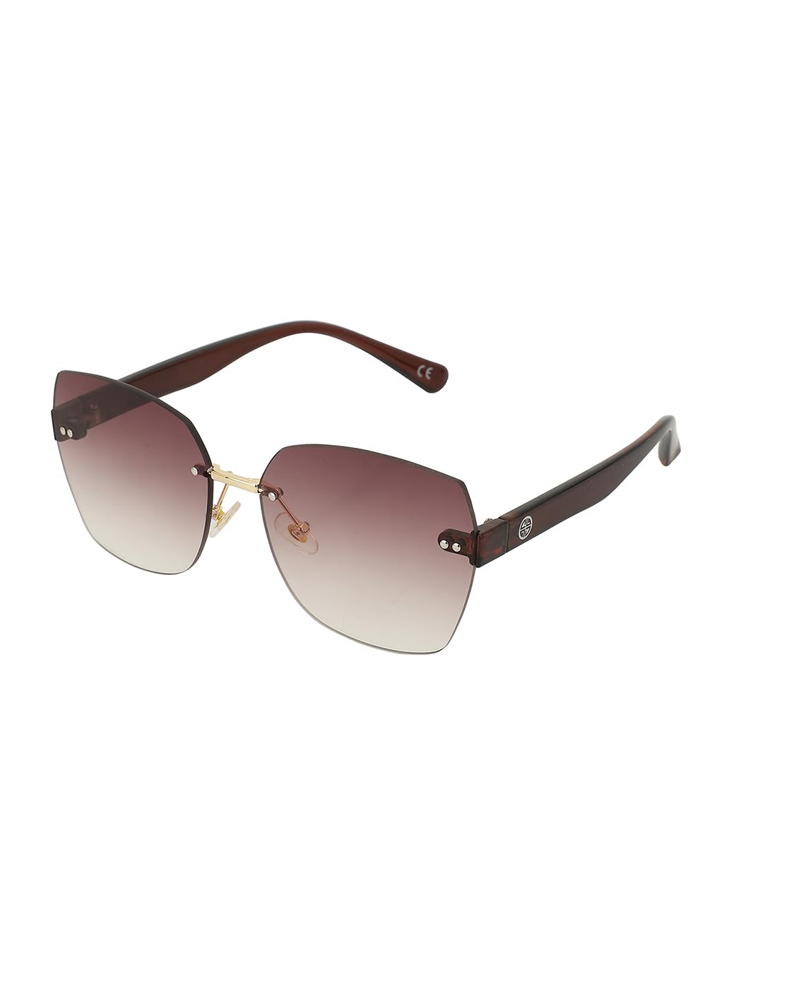 Carlton London Gold with Brown toned Oversized Women Rimless Sunglass with UV Protected Lens