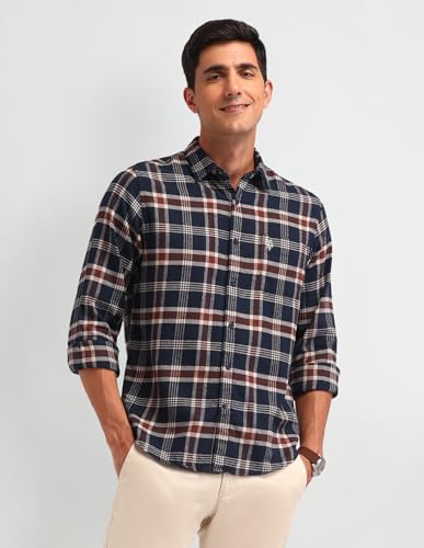 U.S. Polo Assn. Denim Co. Men's Checkered Slim Fit Shirt (UDSHT1408_Blue