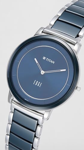 Titan Edge Fusion Quartz Analog Midnight Blue Dial Two Toned Silver Steel & Blue Ceramic Strap Watch for Men - NT1878KD02