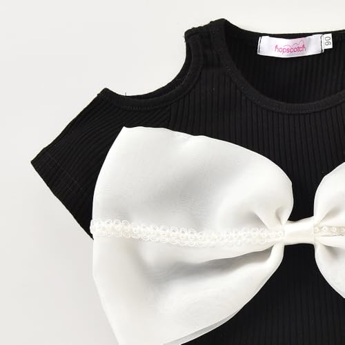 Hopscotch Girls Cold-Shoulder Sleeves Black 2-Pc Oversized Bow Blouse & Skirt (12-24 Months)
