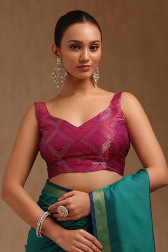 Soch Womens Teal Green Silk Solid Saree