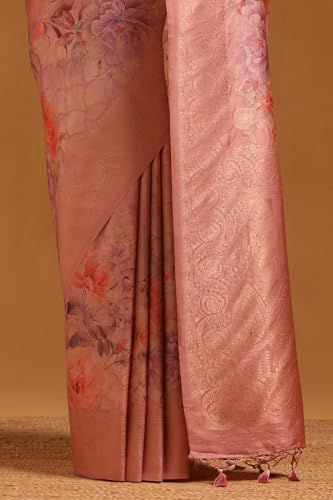 Soch Womens Onion Pink Dola Silk Floral Zari Woven Saree