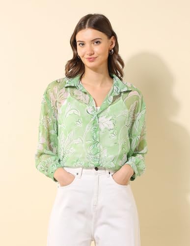 U.S. POLO ASSN. Relaxed Fit Chiffon Sheer Shirt (UWSS25SHT217_Multi-Colour_S)