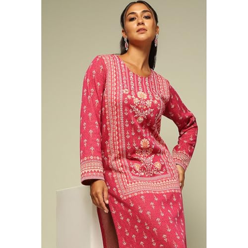 Rangriti Women's Acrylic Kurta Set (WNTRWR20200AW24PNK_Pink